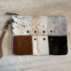 Myra Bag Cowhide Patchwork Wristlet Clutch